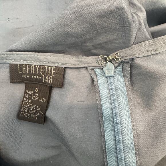 Lafayette 148 New York Sz 8 Silk Textured Pants Cropped Slits Classy Steel Blue - Picture 2 of 8